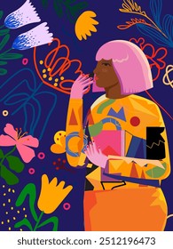 Geométrico, formas face retrato mulheres cubismo colorido mão desenhada vetor ilustração. Design moderno contemporâneo para impressão de arte, arte de parede, cartaz, capa, cartão, decoração de casa.