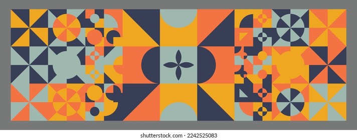 Geometric shapes and figures, minimalistic artwork poster in simple pattern design. Abstract vector web banner in wallpaper style for branding package, business presentation, fabric print.