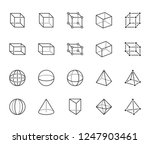 Geometric shapes flat line icons set. Abstract figures cube, sphere, cone, prism vector illustrations. Thin signs for geometry education, prototype development. Pixel perfect 64x64. Editable Strokes.