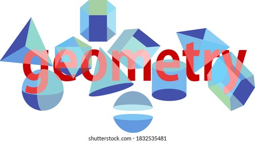 formas geométricas de estilo plano en colores pastel con la geometría de inscripción. Cuadrado, círculo, triángulo, prisma, esfera, cilindro en 3D