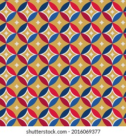Geometric Shapes and flower Pattern Background.American Theme style. Design for fabric,print,product,tiles,packaging,wallpaper,wrapping,home decoration.Vector illustration 