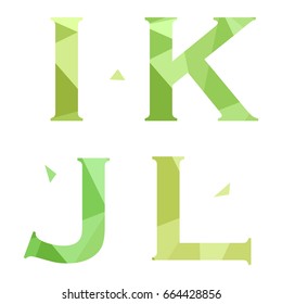 Geometric shapes font alphabet. I,J,K,L. Vector illustration