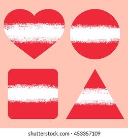 Geometric shapes in the form of the Austrian flag and a heart symbol in grungy style