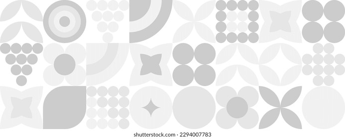 Geometric shapes in the form of fruits and vegetables, a trendy background of gray and white flowers for the menu in the restaurant. Vegetarian food is drawn with simple shapes seamless pattern.