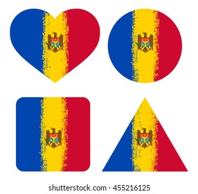 Geometric shapes in the form of the Moldova flag and a heart symbol in grungy style