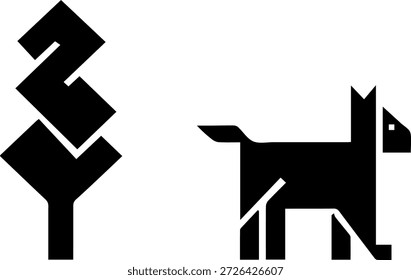 Geometric shapes forming a tree and a dog