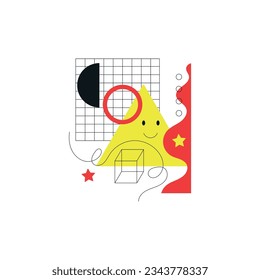 Geometric Shapes and Forms with Face Abstract Figure Cute Collage Vector Composition. Modern Style Basic Geometry Element