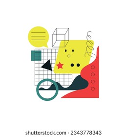 Geometric Shapes and Forms with Face Abstract Figure Cute Collage Vector Composition. Modern Style Basic Geometry Element