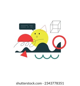 Geometric Shapes and Forms with Face Abstract Figure Cute Collage Vector Composition. Modern Style Basic Geometry Element