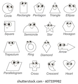 Geometric shapes and forms set to be colored, the big coloring book for preschool kids with easy educational gaming level.