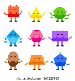 Geometric shapes funny monsters cartoon vector character design for children Education games, kindergarten. Square. Circle, Triangle, Rhombus, Oval Rectangle
Trapezium. Character shapes - stock vector