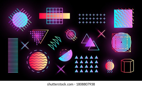 Geometric shapes. Glitch style. Memphis design, retro elements for web, vintage, advertisement, commercial banner, sale. Vector illustration