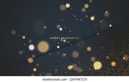 Geometric shapes with gold lines and dots luxury abstract on black background. Celebration invitation card design. Vector eps10.