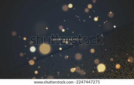Geometric shapes with gold lines and dots luxury abstract on black background. Celebration invitation card design. Vector eps10.