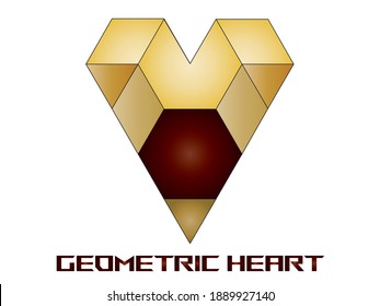 Geometric shapes in gold and red make a heart icon
