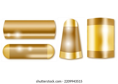 Geometrisches Formen Golden Set. Vektorgrafik 3D. Moderne Design-Elemente mit goldenem Farbverlauf. Die isolierte Geometrie hat eine metallische Farbe.