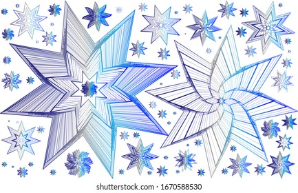 Geometric shapes from a gradient of blue lines on a white mono background vector illustration