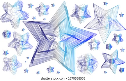 Geometric shapes from a gradient of blue lines on a white mono background vector illustration