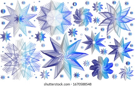 Geometric shapes from a gradient of blue lines on a white mono background vector illustration