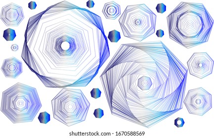 Geometric shapes from a gradient of blue lines on a white mono background vector illustration