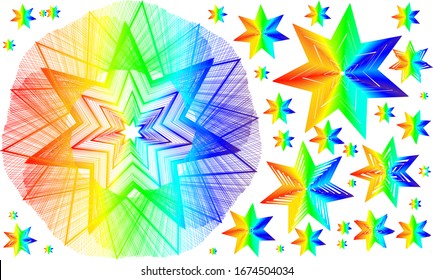 Geometric shapes from gradient lines of rainbow colors on a white mono background vector illustration