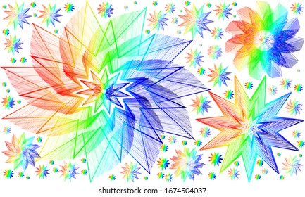 Geometric shapes from gradient lines of rainbow colors on a white mono background vector illustration