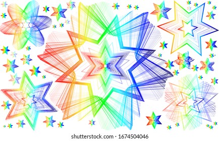 Geometric shapes from gradient lines of rainbow colors on a white mono background vector illustration