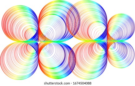 Formas geométricas a partir de líneas degradadas de colores arco iris en una ilustración vectorial de fondo blanco mono
