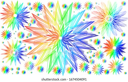 Formas geométricas a partir de líneas degradadas de colores arco iris en una ilustración vectorial de fondo blanco mono
