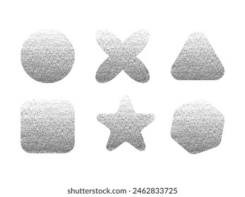 Formas geométricas con gradiente de granulado. Ilustración en blanco y negro. Efecto de textura de ruido. Abstractas cifras. Elemento moderno para el diseño