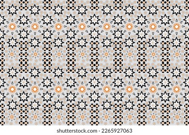geometric shapes gray orange white Flower tile is a seamless pattern for pillows, blankets, curtains, bed sheets, tablecloths, rugs, tiles, wall panels.