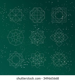 Geometric shapes. Green background.