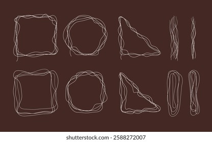 Geometric shapes Hand drawn curvy lines. Isolated wavy white line figure graphic elements. Place for text. Vector scribble Circle, square, triangle, wave line for creativity imprint.