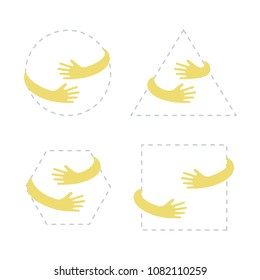 Geometric Shapes With Hand Embrace. Logo With Hug. Vector Illustration