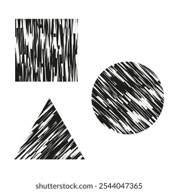 Las Formas geométricas eclosionan. Abstractas patrón negro. Símbolo de línea de Vector. Círculo, cuadrado, triángulo.
