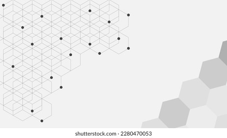 Geometric shapes and hexagonal with particle on gray background. White technology backdrop concept. Vector illustration.