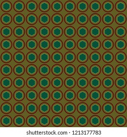 Geometric shapes, hexagons in circles on green