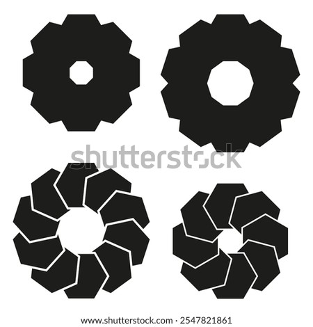 Geometric shapes icon. Abstract cogwheel design. Bold black elements. Vector illustration.