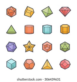 Geometric Shapes Icon Bold Stroke with Color on White Background