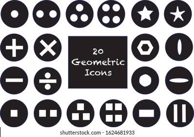 Geometric shapes Icon Set on black and white background for math, spatial and other concepts.

