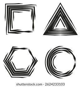 Illustration de formes géométriques. Cercle carré triangle. Formes de contour déformées. Image vectorielle de symboles abstraits.