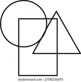 Formas geométricas que incluyen un círculo, cuadrado y triángulo superpuestos en una composición minimalista y abstracta.