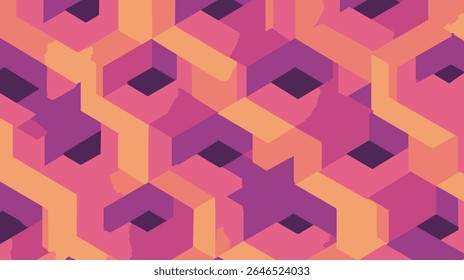 Formas geométricas interligam formando padrão isométrico abstrato gradiente.