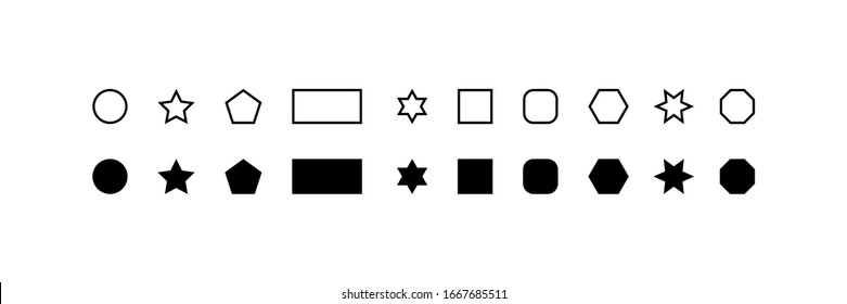Geometric Shapes. Geometric shapes, isolated on white background. Shapes in a row, modern flat and linear design. Geometric abstract. Vector illustration.