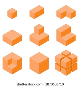 Geometric shapes isometric figures. Orange figures. Vector illustration isolated on white background