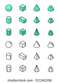 Geometric shapes in isometry vector icon set