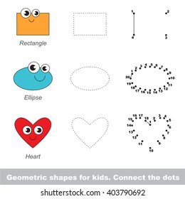 Geometric shapes for kids. Game in vector to be traced by numbers. Vector visual game for children.