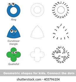 Geometric shapes for kids. Game in vector to be traced by numbers. Vector visual game for children.