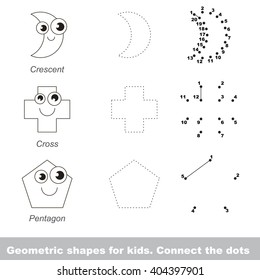 Geometric shapes for kids. Game in vector to be traced by numbers. Vector visual game for children.