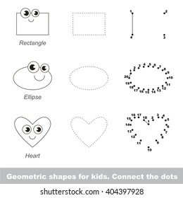 Geometric shapes for kids. Game in vector to be traced by numbers. Vector visual game for children.